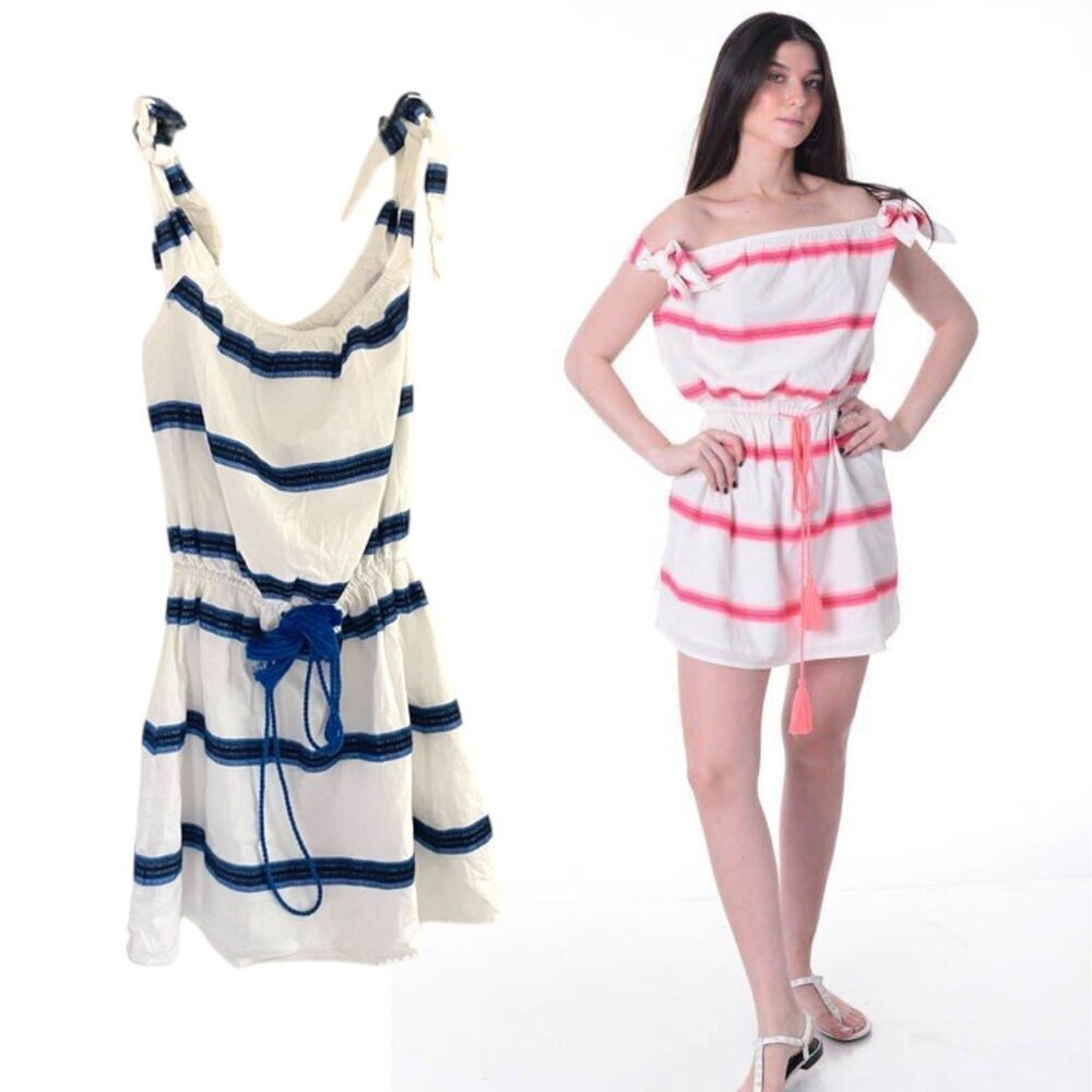Pampelone Blue and White Stripe Cotton Mini Dress Size Small 41002